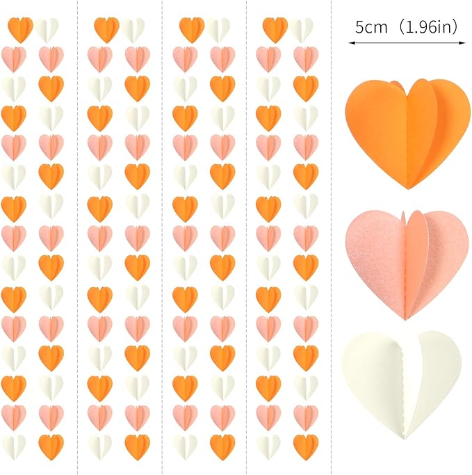 Beige-Orange Peach Fall Party-Decorations Heart-Garland - 39Ft Autumn Thanksgiving Birthday Boho Hanging Paper Streamers Banner,Birthday Bachelorette Baby Bridal Shower Engagement Decor Ouruola