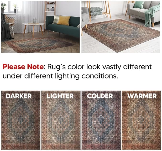 Keen Home Design 9x12 Rug - Machine Washable Area Rug with Non-Slip Backing, Ideal for Living Room, Dining Room, Bedroom - Vintage, Easy Clean, Durable, Low Pile Rug - (9' x 12')