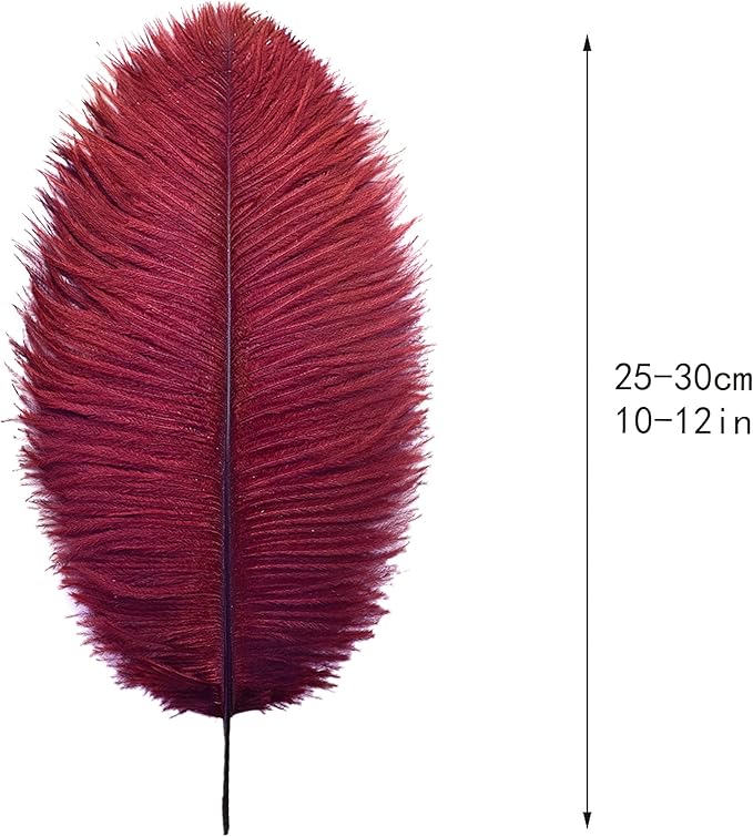 Ballinger Burgundy Ostrich Feathers Bulk - 24Pcs 10-12inch Feathers for Party Centerpieces, Flower Arrangement and Home Decor