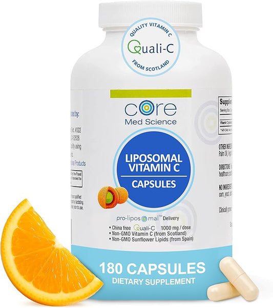 Core Med Science Liposomal Vitamin C 1000mg, 180 Capsules - Non-GMO Natural Liposomal Vitamin C Supplement That Promotes Healthy Skin - Immune System Booster for Adults, Supports Collagen Formation