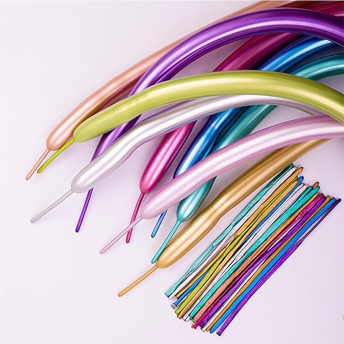 260 Long Balloons 108 Pcs Metallic Long Skinny Balloons 12 Per Color 9 Shimmery Colors for Twisting Animals Clown Long Balloon Supplies Elegant Garland Arch Wedding Birthday Party Decorations