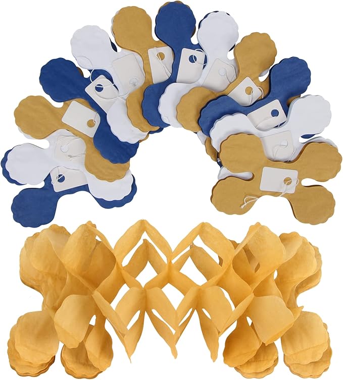 Navy-Blue White-Gold Party-Decorations Streamers Garland - 12pcs Royal Blue Graduation 2025 4-Leaf Paper Clover Streamer Men Boy Birthday Wedding Bridal Shower Flower Banners Fathers day Decor Ouruola
