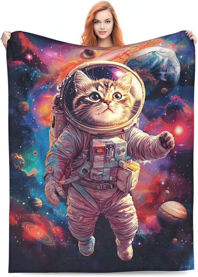 Cat Blanket, Galaxy Space Throw Blankets, Cat Gifts for Boys Girls Women Men Lover Adult Cozy Fleece Flannel Bedding Stuff Animal Plush for Couch Sofa Bed Decor 50"X40"
