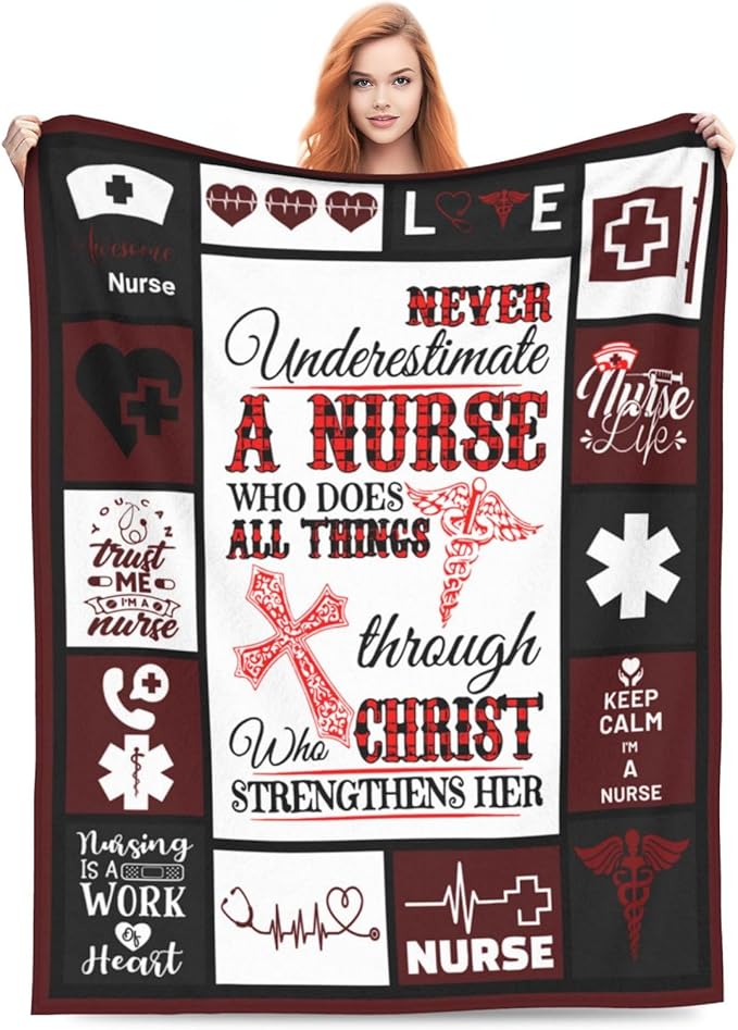 Nurse Gifts Nursing Throw Blanket Cozy Fleece Flannel Bedding LPN Rn Stuff Gifts for Women Female Girls Lover Adult Plush for Couch Sofa Bed Decor 50"X40"