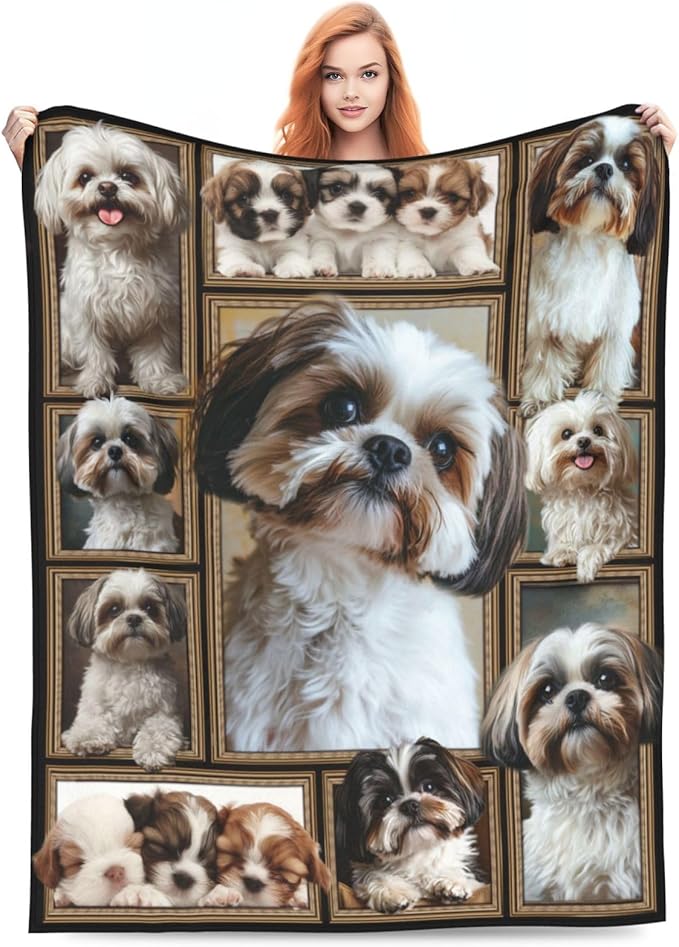 Shih Tzu Gifts Blanket, Shih Tzu Throw Blankets, Dog Gift for Women Men Boys Girls Lover Adult Cozy Fleece Flannel Bedding Stuff Animal Plush for Couch Sofa Bed Decor 60"X50"