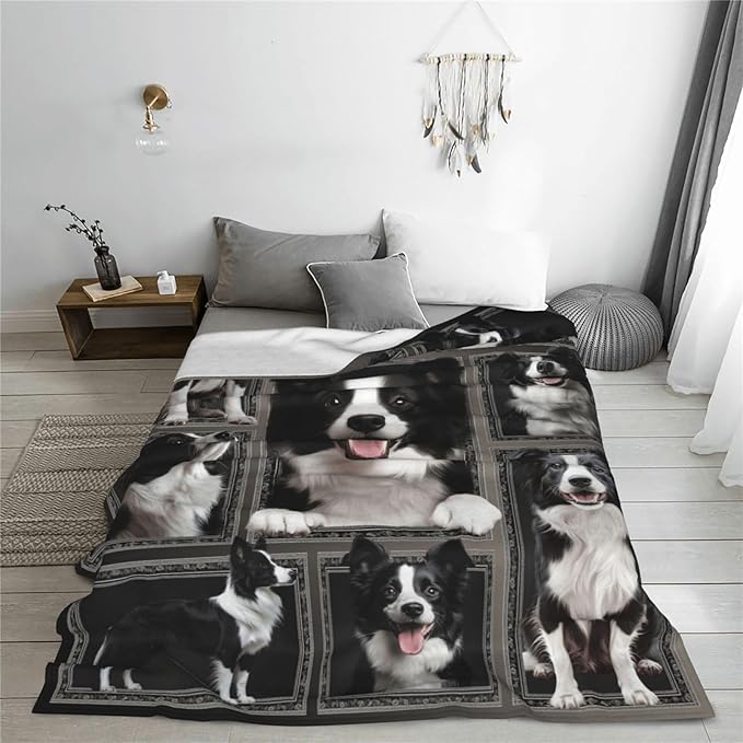 Border Collie Gifts Blanket, Dog Throw Blankets, Border Collie Gift for Boys Girls Men Women Lover Adult Cozy Fleece Flannel Bedding Stuff Animal Plush for Couch Sofa Bed Decor 50"X40"