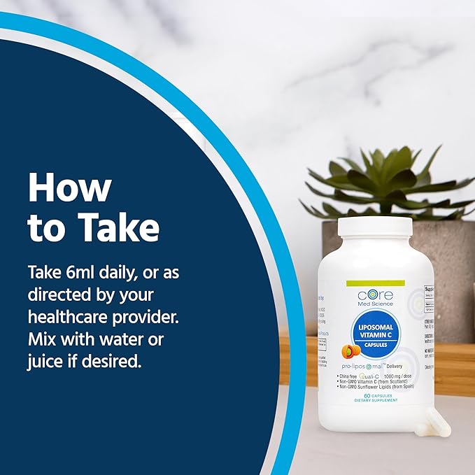 Core Med Science Liposomal Vitamin C 1000mg, 180 Capsules - Non-GMO Natural Liposomal Vitamin C Supplement That Promotes Healthy Skin - Immune System Booster for Adults, Supports Collagen Formation