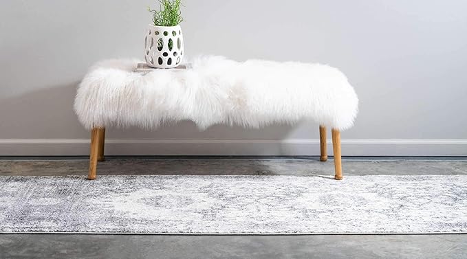 Unique Loom Rosso Collection Traditional, Vintage, Medallion, Border, Distressed, Southwestern Area Rug, 2 ft x 6 ft, Gray/Ivory