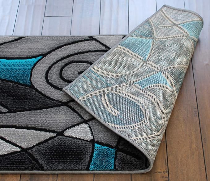 Masada Rugs, Modern Contemporary Runner Area Rug, Blue Grey Black (2 Feet X 7 Feet)