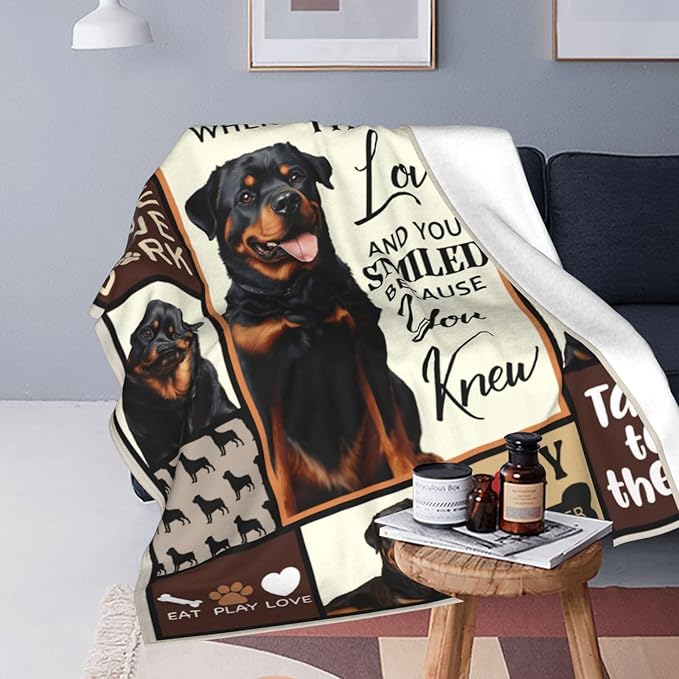 Rottweiler Gifts Blanket, Rottweiler Throw Blankets, Dog Gift for Women Men Boys Girls Lover Adult Cozy Fleece Flannel Bedding Stuff Animal Plush for Couch Sofa Bed Decor 60"X50"
