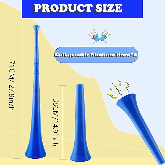 6 Pcs 28 Inch Collapsible Stadium Horn Plastic Vuvuzela Trumpet Horn Blow Noise Maker for Sporting Events Sports Themed Party Supplies (Color set 1)