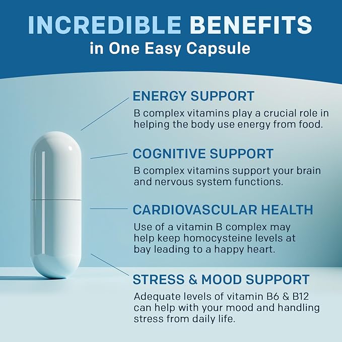 Methylated B Complex with B12 Methylcobalamin & Methyl Folate 1000 mcg - Premium Vitamin B Complex for Energy, Brain Function, and Wellness - Methylated Multivitamin (270 Servings, Pack of 3)