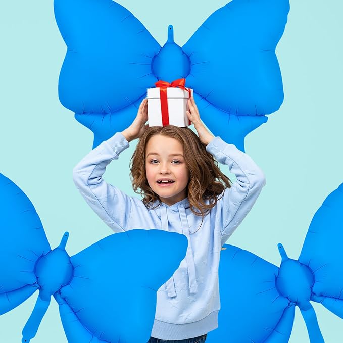 FBQ 3 Pcs Giant Fluorescent Blue Bow Balloon Bow Theme Baby Shower Girl Boy Birthday Party Bachelorette Party Decoration Supplies