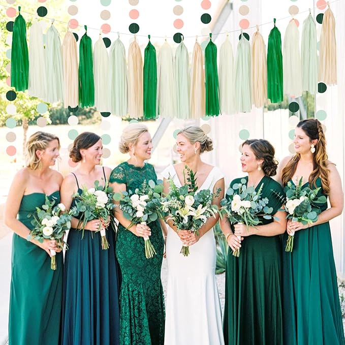 Olive-Sage Green Champagne-Gold Party Decorations - 23pcs Rustic Wedding Tissue Pom Poms Streamers, Boho Bachelorette Neutral Baby Shower Birthday Bridal Decor Ouruola