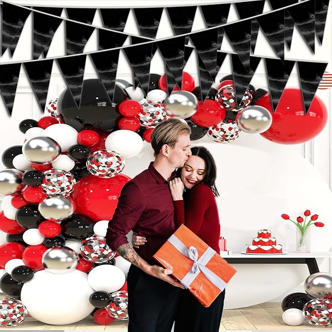 40M/130FT Black Triangle Pennant Banner Flag Metallic Fabric Bunting Garland for Christmas Graduation Birthday Wedding Engagement Bachelorette Holiday Halloween Celebration Hen Party Supplies