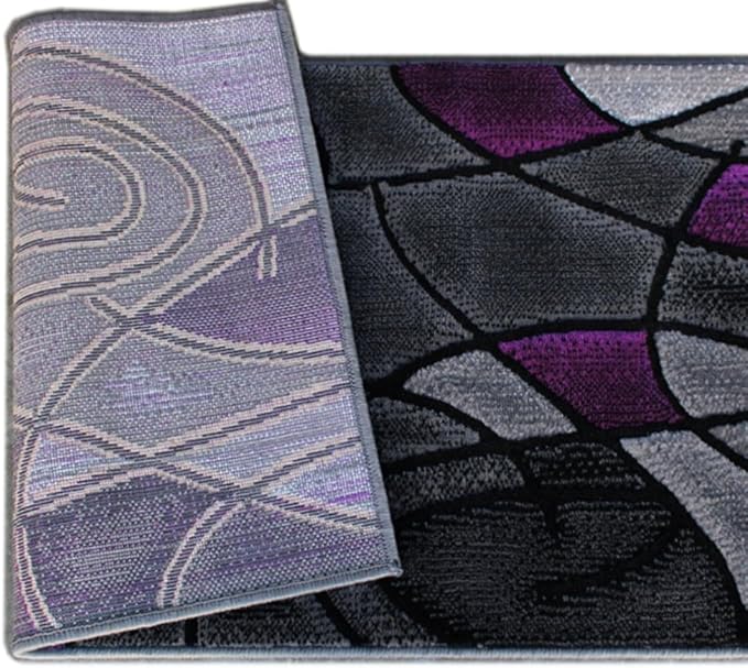 Masada Rugs, Modern Contemporary Abstract Runner Area Rug, (2 Feet X 7 Feet) Kitchen Mat, Hallway Rug, Purple Grey Black
