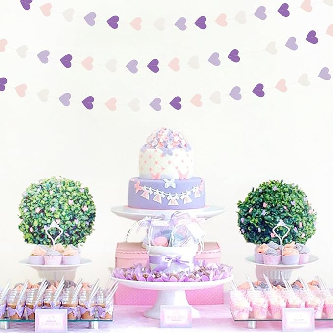 Purple-White Pink Birthday Party-Decorations Streamers - 52FT Hanging Heart Garland Banner,Baby Bridal Shower Engagement Wedding Anniversary Bachelorette Graduation Backdrop Decor Hugtmr