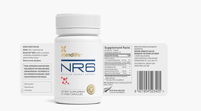 Xtendlife NR6 High Purity NAD+ Supplement with Resveratrol and Nicotinamide Riboside - for Anti-Aging, Focus, Energy - 30 Day Supply