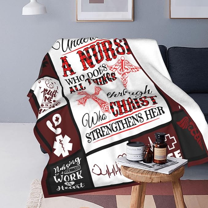 Nurse Gifts Nursing Throw Blanket Cozy Fleece Flannel Bedding LPN Rn Stuff Gifts for Women Female Girls Lover Adult Plush for Couch Sofa Bed Decor 60"X50"