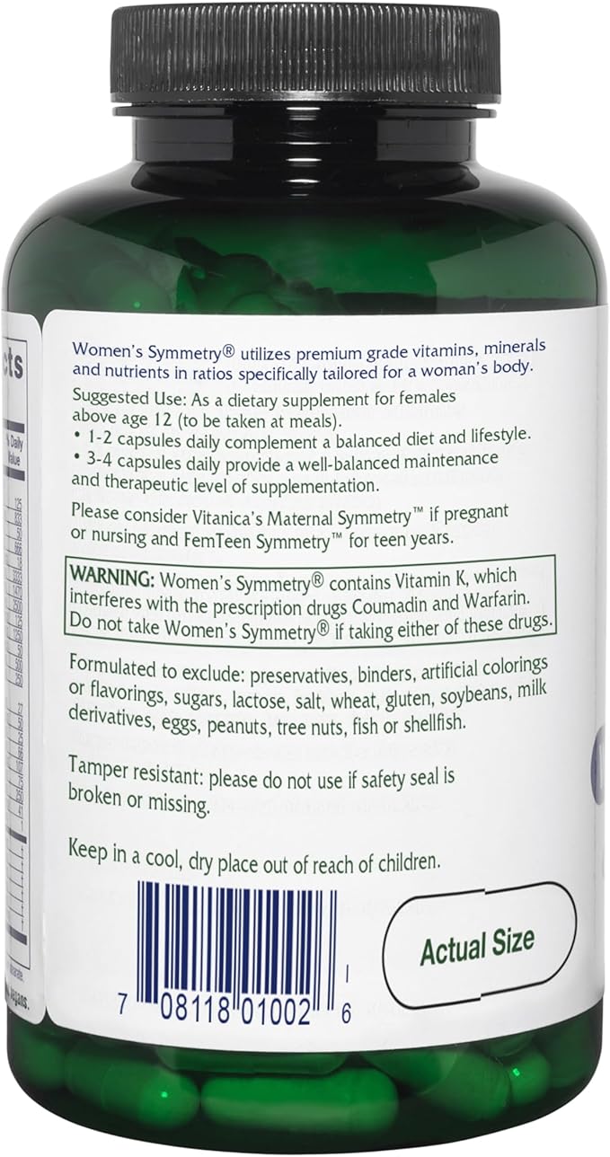 Vitanica Women's Symmetry, High Potency Multivitamin and Mineral, Vegan/Vegetarian, 90 Capsules