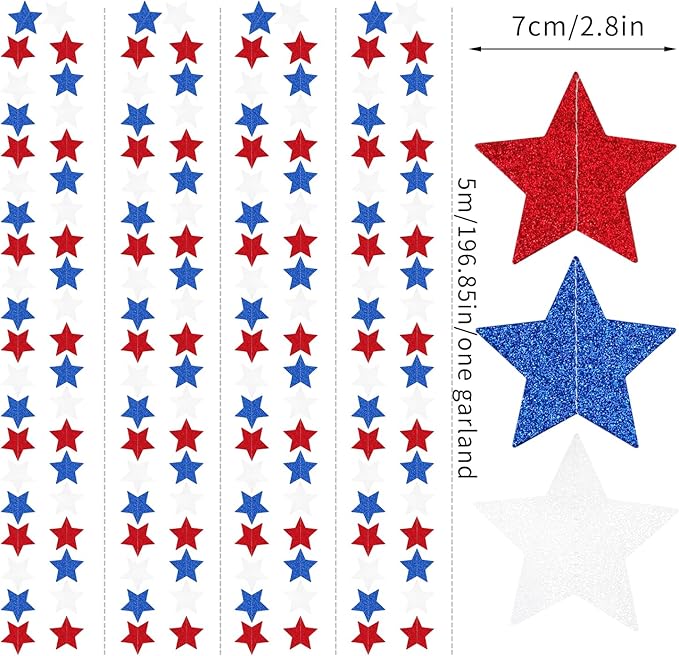 Fourth-4th of July Memorial-Day Party-Decorations - 62ft Patriotic Red-Blue White Twinkle Little Star Hanging Streamers-Garland Banner,Independence Graduation Baby Shower Birthday Decor Hugtmr