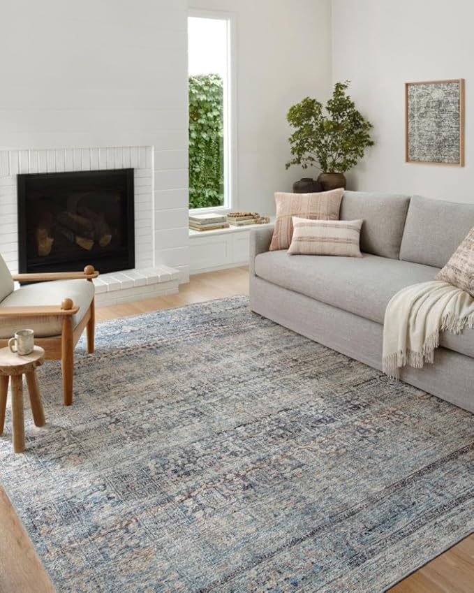 Loloi Amber Lewis Billie Collection BIL-05 Denim/Blush 3'-6" x 5'-6", 0.19" Thick Accent Rug