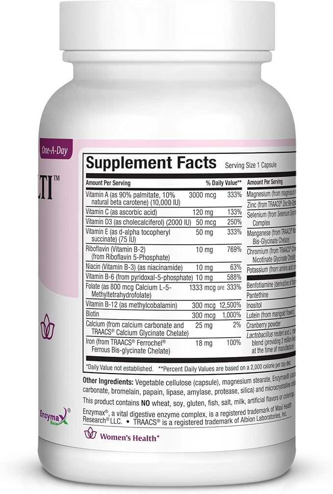 Womens Multivitamin – Essential Multivitamin for Women with 23 Key Vitamins C, D, B6, B12, Calcium, Probiotics, Biotin & More – Energy, Skin, Nails & Gut Health Support – Kosher (60 Capsules)