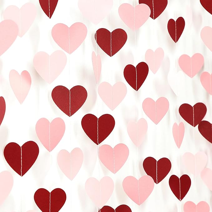 Pink Burgundy Party-Decorations Heart Garland - 62FT Wedding Hanging Streamer Banner,Birthday Baby Bachelorette Engagement Mothers Day Bridal Shower Backdrop Decor Hugtmr