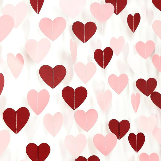 Pink Burgundy Party-Decorations Heart Garland - 62FT Wedding Hanging Streamer Banner,Birthday Baby Bachelorette Engagement Mothers Day Bridal Shower Backdrop Decor Hugtmr