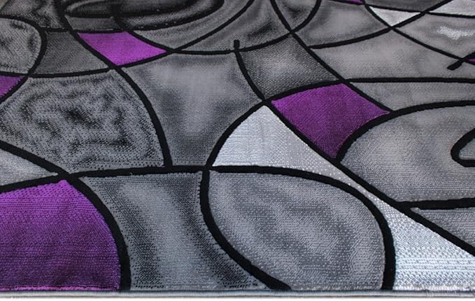 Masada Rugs, Modern Contemporary Area Rug, Purple Grey Black (5 Feet X 7 Feet)