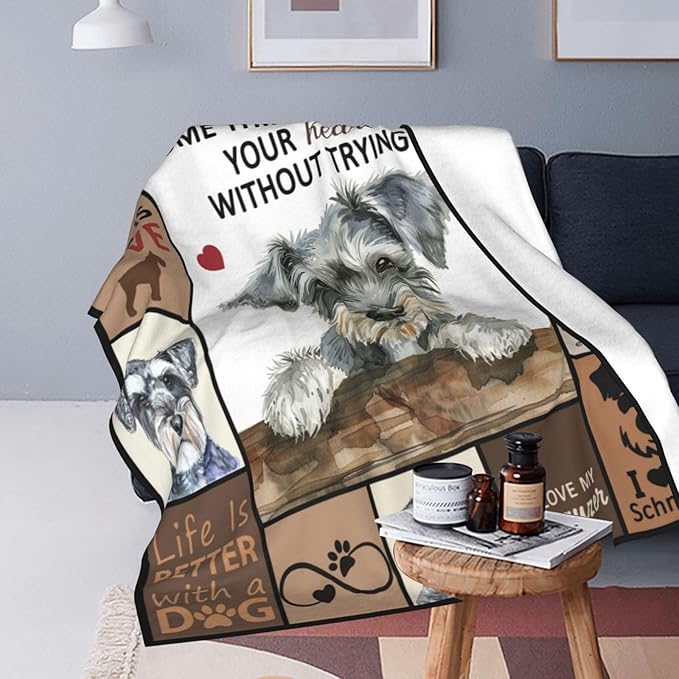 Schnauzer Blanket Dog Throw Blanket Fleece Plush Bedding Schnauzer Gifts for Women Men Boys Girls Adults for Couch Sofa Bed Home Decor 60"X50"