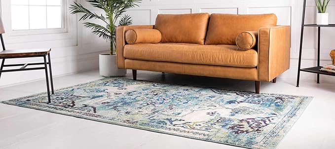 Unique Loom Medici Collection Traditional Medallion Floral Vintage Blue Area Rug (5' 0 x 8' 0)