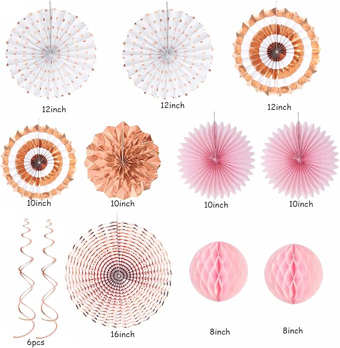 Rose-Gold Pink-White Graduation Party-Decorations - 33pcs Banner,Streamers Tassel Garland,Tissue Pom Poms Honeycomb,Paper Lantern Fan,Birthday Wedding Bridal Baby Shower Bachelorette Engagement Hugtmr