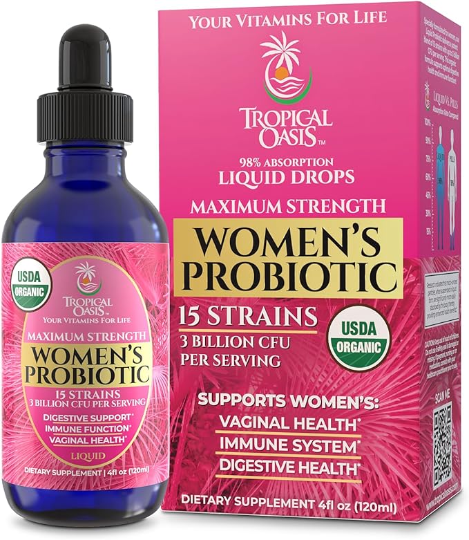 USDA Organic Liquid Probiotic for Women | PH Balance, UT, & Feminine Health | Digestive Support, Immune & Gut Health | 15 Clinically Studied Strains | 98% Absorption | Vegan, Non-GMO | 40 Servings