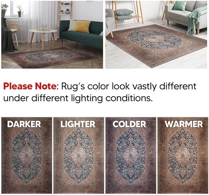 Keen Home Design 10x14 Rug - Machine Washable Area Rug with Non-Slip Backing, Ideal for Living Room, Dining Room, Bedroom - Vintage, Easy Clean, Durable, Low Pile Rug - (9'7" x 14')