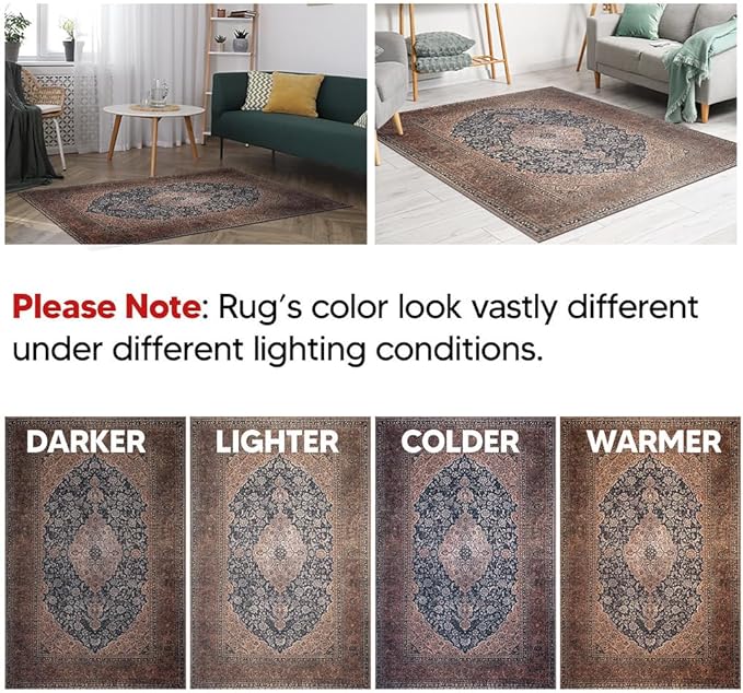 Keen Home Design 4x6 Rug - Machine Washable Area Rug with Non-Slip Backing, Ideal for Living Room, Dining Room, Bedroom - Vintage, Easy Clean, Durable, Low Pile Rug - (4' x 6')