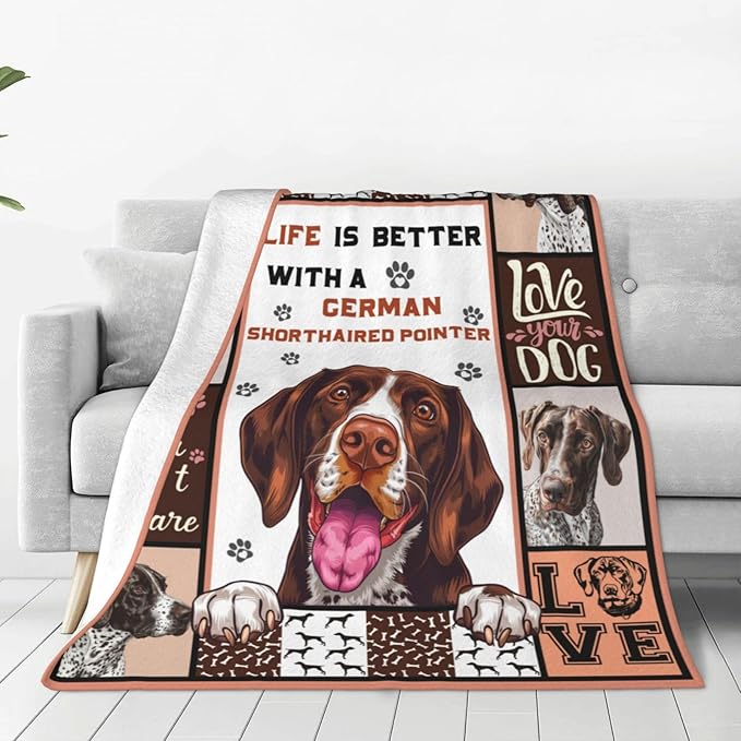 German Shorthaired Pointer Blanket Dog Throw Blanket Cozy Fleece Flannel Bedding Pet Stuff Gifts for Women Men Boys Girls Lovers Adults Lovers Plush for Couch Sofa Bed Decor 80"X60"