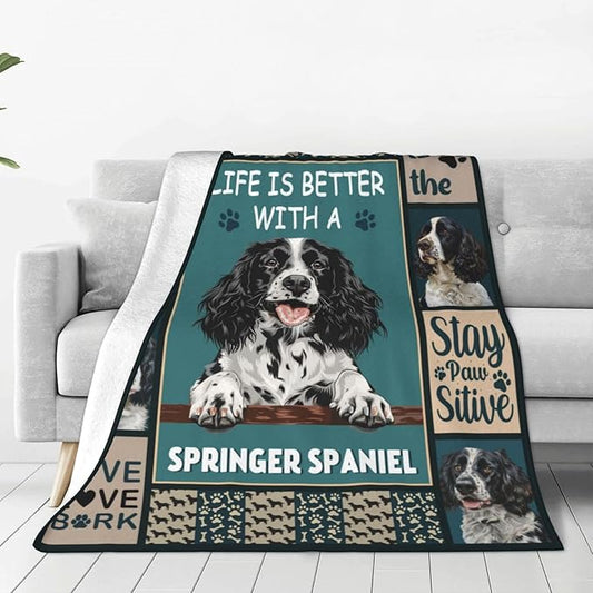 Springer Spaniel Blanket Dog Throw Blanket Fleece Flannel Plush Bedding Springer Spaniel Gifts Stuff for Women Men Boys Girls Adults for Couch Sofa Bed Home Decor 80"X60"
