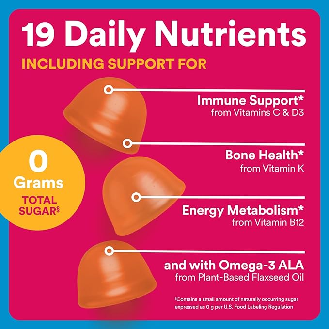 SmartyPants Zero Sugar Women’s Multivitamin Gummies: Biotin, Methylfolate, Omega 3 (ALA), Vitamin D3, C, Vitamin B12, B6, A, K, Zinc, Inositol, Gluten Free, No Sugar Alcohols, 90 Count (30 Day Supply)
