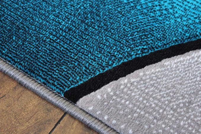 Masada Rugs, Modern Contemporary Area Rug, Turquoise Grey Black (6 Feet X 9 Feet)