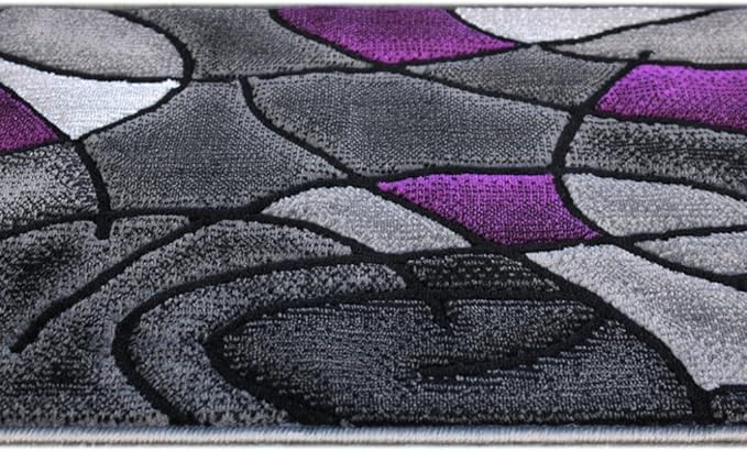 Masada Rugs, Modern Contemporary Abstract Runner Area Rug, (2 Feet X 7 Feet) Kitchen Mat, Hallway Rug, Purple Grey Black