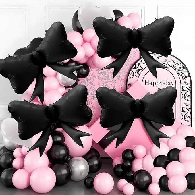 FBQ 6 Pcs Giant Black Bow Balloons Bow Theme Baby Shower Birthday Party Girls Boys Decorations Supplies