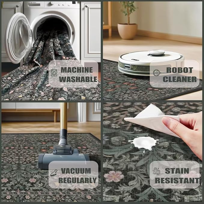 6x9 Area Rugs Washable Green Dining Room Rugs for Under Table