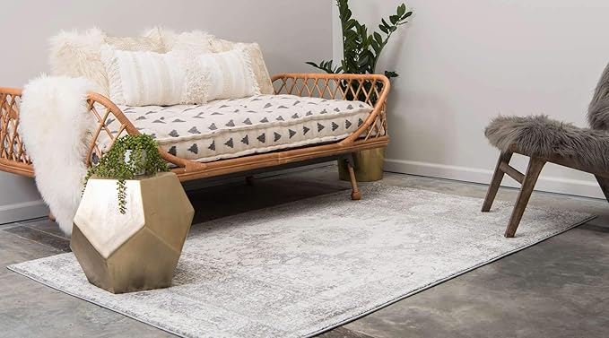 Unique Loom Rosso Collection Traditional, Vintage, Medallion, Border, Distressed, Southwestern Area Rug, 2 ft x 3 ft, Gray/Ivory