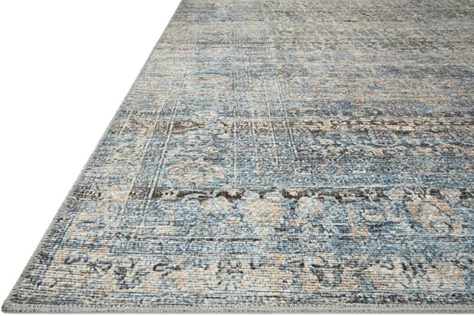Loloi Amber Lewis Billie Collection, Denim & Blush 2'-3" x 3'-9" Area Rug – Antique & Distressed Accent Rugs for Living Room, Bedroom, Entryway & Hallway, No Shed High Traffic Area Home Decor Rug