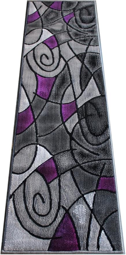 Masada Rugs, Modern Contemporary Abstract Runner Area Rug, (2 Feet X 7 Feet) Kitchen Mat, Hallway Rug, Purple Grey Black