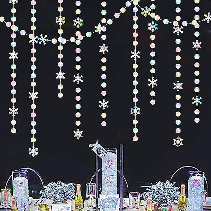 Iridescent-Holographic Christmas Party-Decorations Snowflake-Snow Garland - 61Ft Winter Wonderland Frozen Hanging Paper Streamers Banner,Birthday New Year Decor Ouruola
