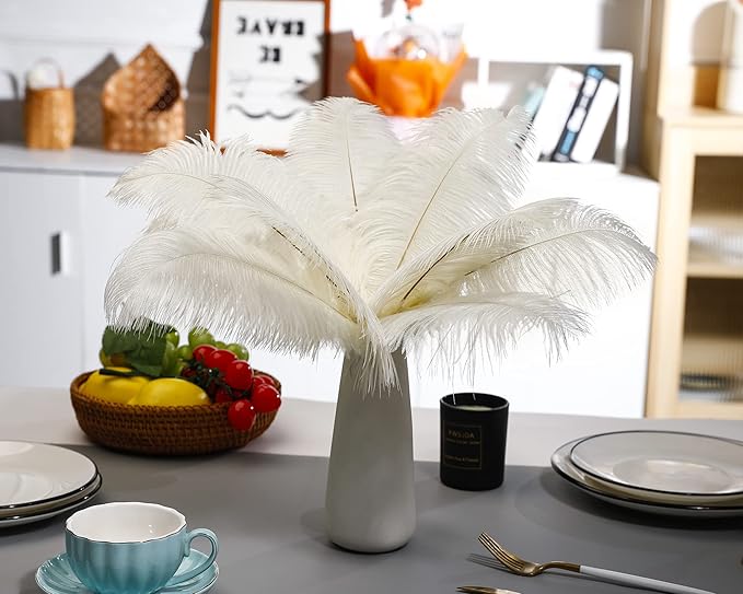 Ballinger Beige Ostrich Feathers Bulk - 24pcs 10-12inch Boho Feathers for vase，Wedding Party Centerpieces and Home Decor