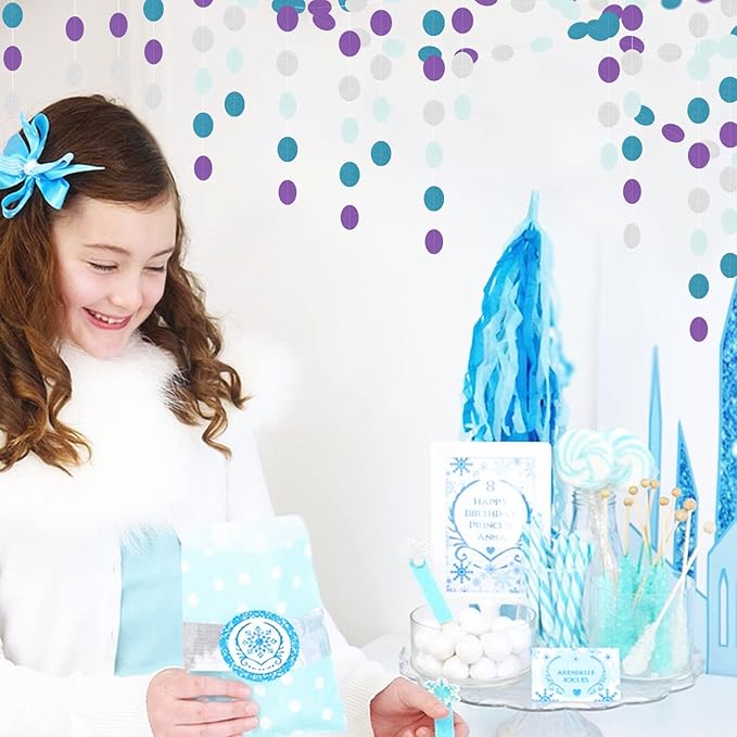 Purple-Blue Silver Frozen Christmas Party-Decorations - 30pcs Tissue Pom Poms Streamers,Winter Girl Birthday New Year Tassel Garland Banner,Wonderland Mermaid Baby Shower Wedding Supplies Decor Bunting Lasting Surprise