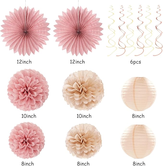 Blush-Pink Rose-Gold Fall Baby-Shower Party-Decorations - 31pcs Welcome Home Banner Sign,Neutral Paper Lanterns,Girl Streamers Garland,Boho Hanging Tissue Pom Poms Flowers Fans Backdrop Decor Burgleda